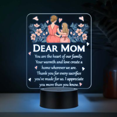 Dear Mom Acrylic LED Lamp with UV Print – Multicolor Night Light Mother’s Day & Birthday Gift
